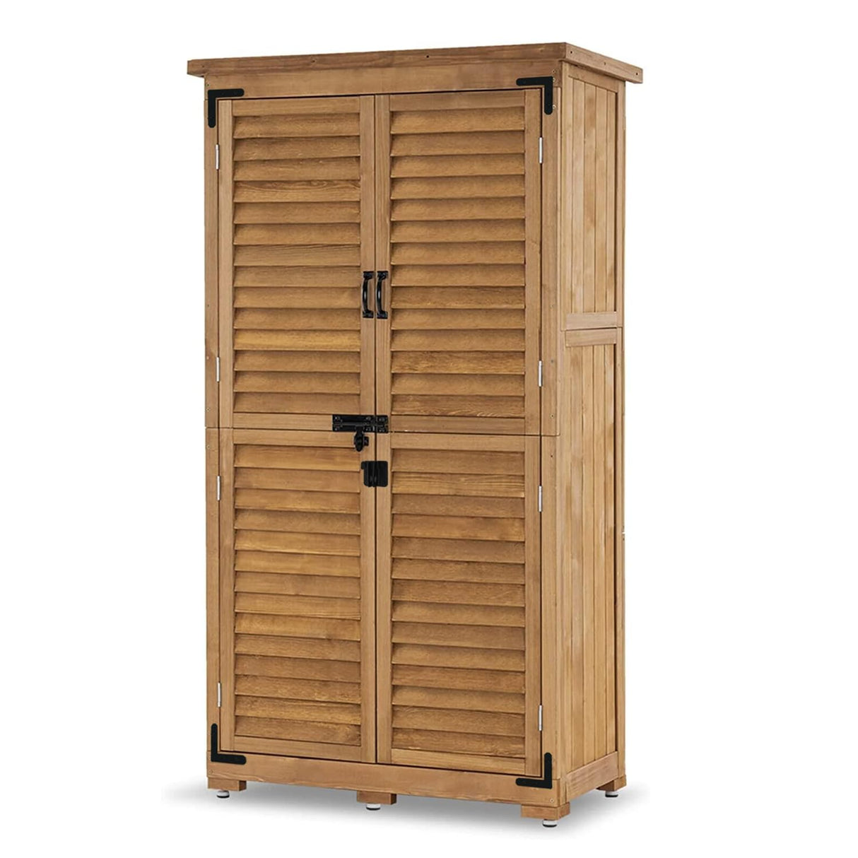 MCombo Outdoor Storage Cabinet, Garden Storage Shed, Outside Vertical Shed with Lockers, Outdoor 63 Inches Wood Tall Shed for Yard and Patio 0870 MCombo