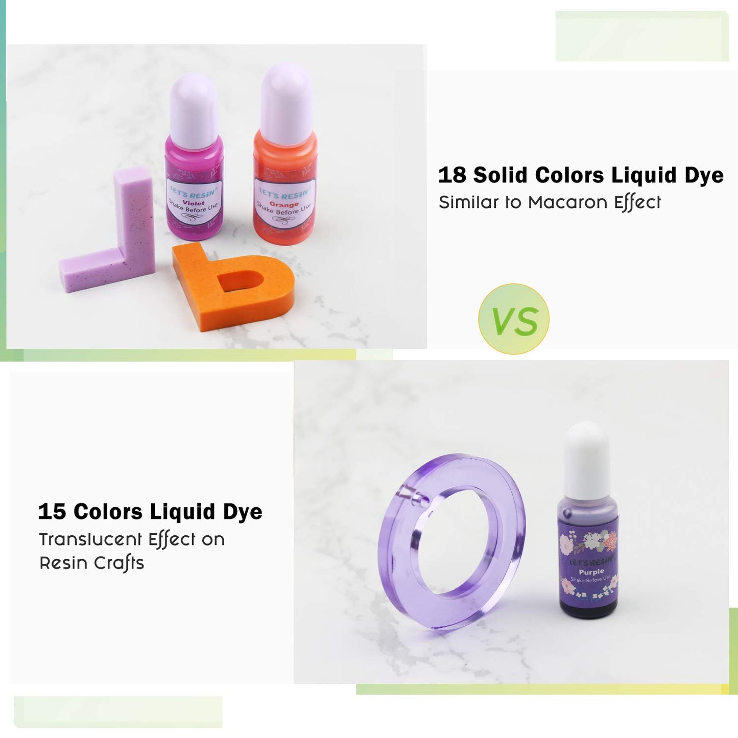 LET’S Resin 18 Colors Epoxy Pigment, Opaque Liquid Resin Colorant Each 0.35oz,Odorless Epoxy Resin Dye Solid Color Liquid Dye for Resin Jewelry DIY