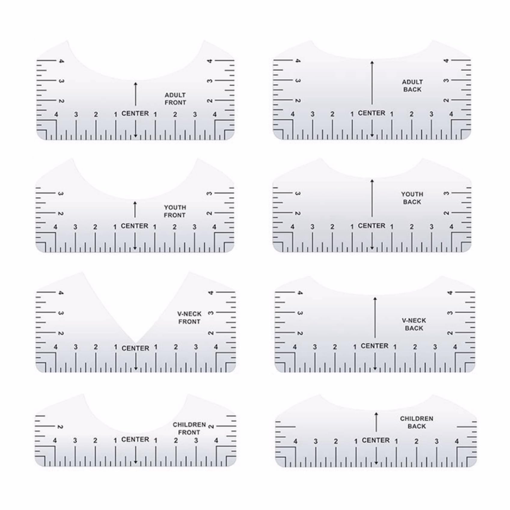 Tshirt Ruler Guide to Center Vinyl, Transparent V-Neck/Round PVC Ruler for Alignment, Heat Press, Children Youth Adult - WoodArtSupply