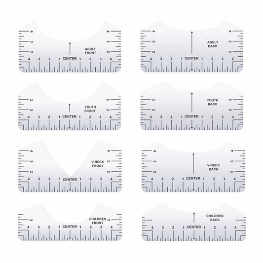 Tshirt Ruler Guide to Center Vinyl, Transparent V-Neck/Round PVC Ruler for Alignment, Heat Press, Children Youth Adult