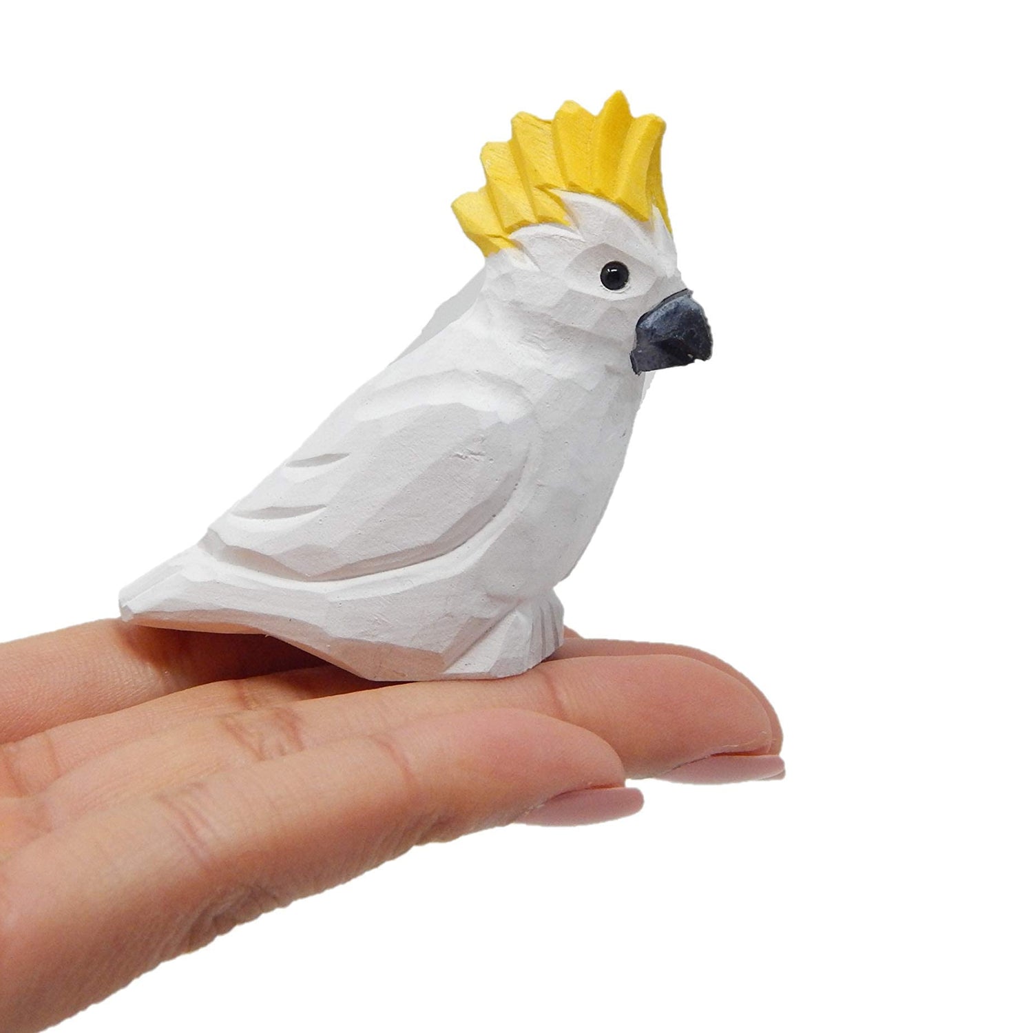 Selsela Cockatoo Figurine Decoration Parrot Tropical Pet Miniature Wooden Bird Art Statue Craft Carved Small Animal Collectible Selsela