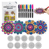 Hula Home Stained Glass Mandala Art Kit - DIY Window Clings with Markers, 10 Suncatchers - Perfect Hobby for Adults, Kids, Teens & Seniors - Ideal Hula Home