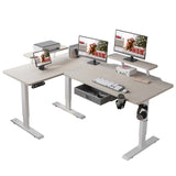 Sileye L Shaped Gaming Drawer Storage Shelf, Electric Adjustable Height, Corner Stand Up Desk with Splice Board for Home Office White Frame/Pale Sileye