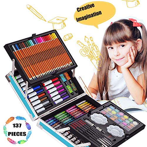 KINSPORY Art Supplies Case, 139 Pack Arts Crafts, Painting, Coloring, Drawing & Art Set with Sketch Pad, Deluxe Portable Double Layers Aluminum KINSPORY