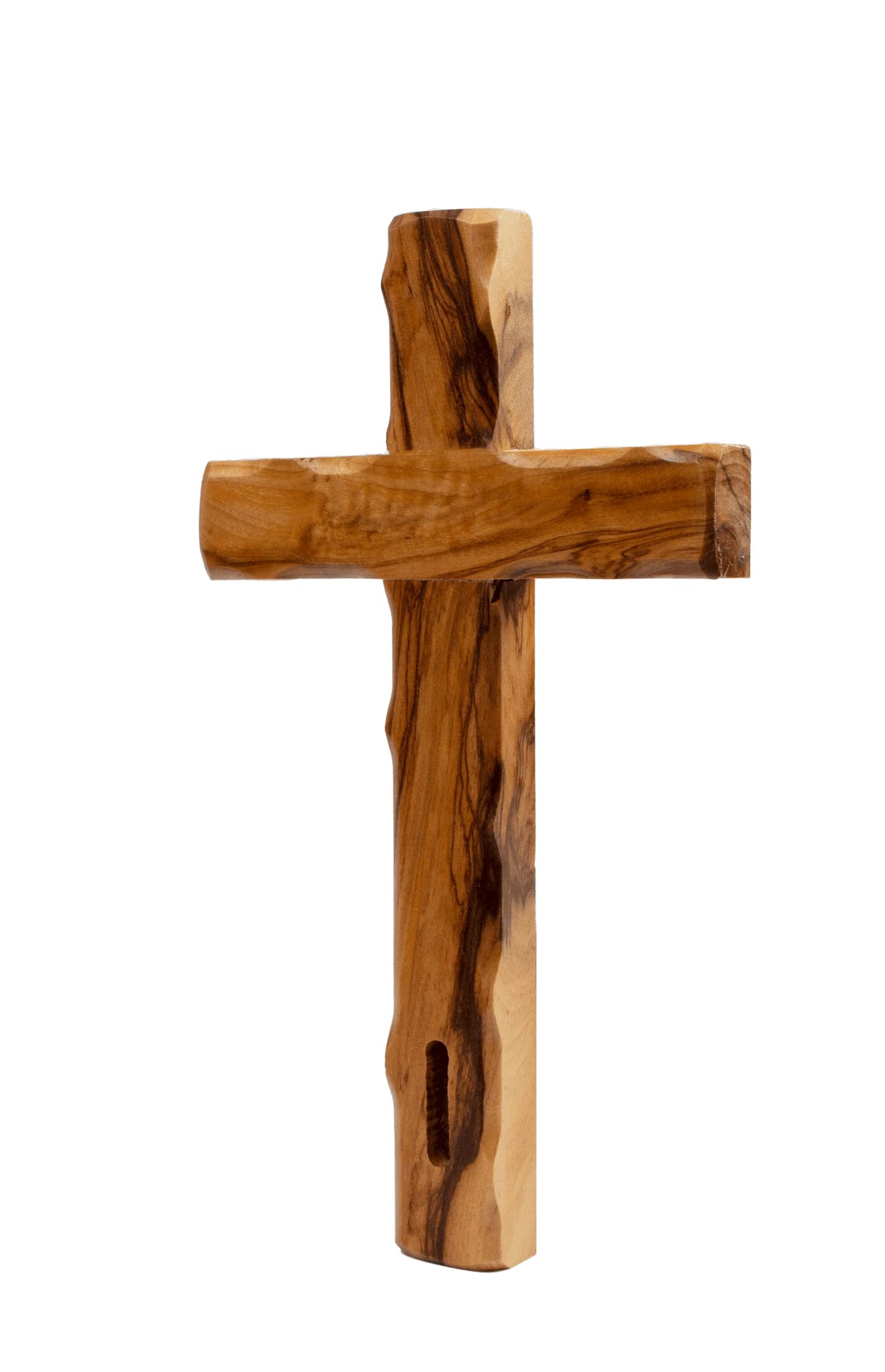 Handmade Olive Wood Carved Dented Ridged Cross with Holy Soil from Holy Land Jerusalem Blessed Christian Souvenir Gift Decor Ornament Bible 6" - WoodArtSupply