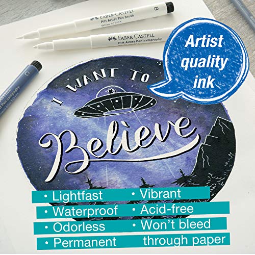 Faber-Castell White Pitt Artist Pen Set - 4 Opaque White India Ink Artist Markers - Lettering and Illustration Marker Set Faber-Castell