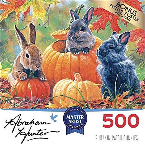 Cra-Z-Art - RoseArt - Abraham Hunter - Pumpkin Patch Bunnies - 500 Piece Jigsaw Puzzle - WoodArtSupply