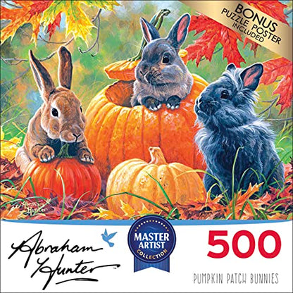 Cra-Z-Art - RoseArt - Abraham Hunter - Pumpkin Patch Bunnies - 500 Piece Jigsaw Puzzle - WoodArtSupply