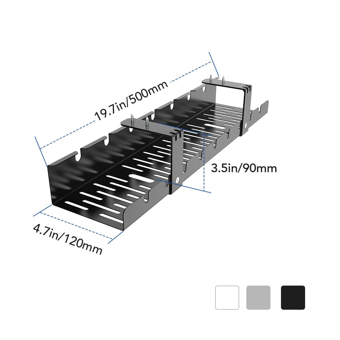 FLEXISPOT Under Desk Cable Management Tray, Metal Raceway Wires Cable Tidy Organizer, Office and Home Cable Tray Use for Standing Desk (Black) - WoodArtSupply