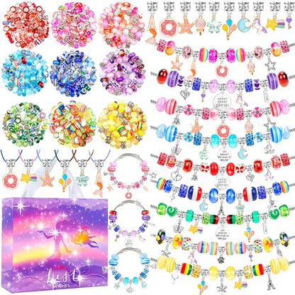 BYMORE 200 Pieces DIY Charm Bracelet Making Kit Crafts Jewelry Beads for Girls Age 8-12 Unicorn & Mermaid Gifts for 5 6 7 8 9 10 11 12 Year Old