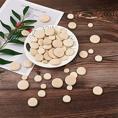 Craftdady 160pcs Unfinished Flat Round Wood Beads 15-30mm Blank Natural Wooden Circle Coin Disc Loose Beads for Jewelry Crafts Making Home Decoration