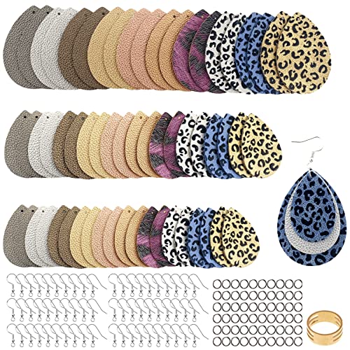 AOUXSEEM 181 Pcs Faux Leather Earrings DIY Making Kit, Contains 60 Pre Cut Metallic Vinyl and Leopard Printed Fabric Earring Pieces,60 Earring Hooks AOUXSEEM