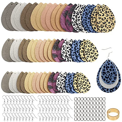 AOUXSEEM 181 Pcs Faux Leather Earrings DIY Making Kit, Contains 60 Pre Cut Metallic Vinyl and Leopard Printed Fabric Earring Pieces,60 Earring Hooks - WoodArtSupply