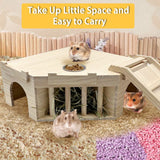 Hamiledyi Guinea Pig Castle Natural Wooden Rabbit House with Ladder and Hay Feeder Chinchilla Multi Chamber Hideaway Small Animal Hideout House for Hamiledyi