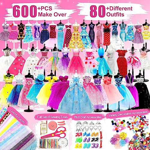Axirata 600+PCS Fashion Design Kit for Girls Creativity DIY Arts & Crafts Kit for Kids with 4 Mannequins, Fashion Designer Sketchbook, Sewing Kit for Axirata
