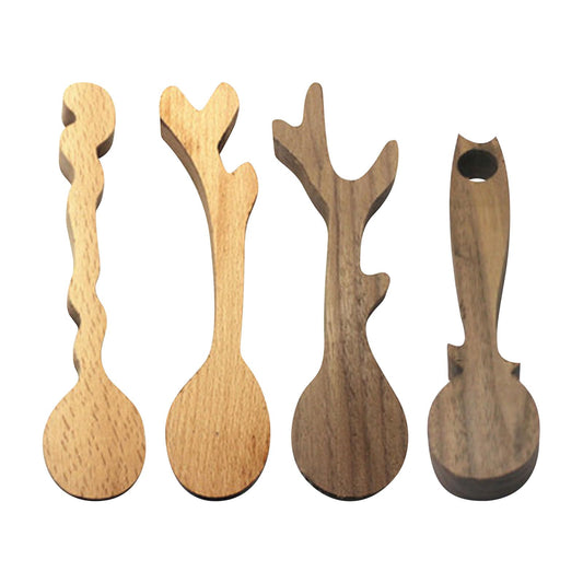 CDIYTOOL 4Pcs Wood Carving Spoon, Unfinished Wood Carving Spoon with Branch Handle Wooden Twig Shaped Spoon Black Walnut Blank Wood Spoon for DIY - WoodArtSupply