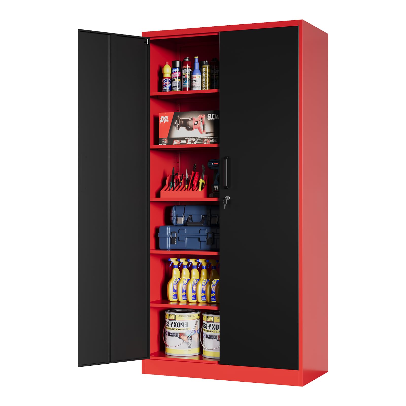 MIIIKO Metal Storage Cabinet with Locking Doors, Tall Steel Cabinets with 5 Shelves, Garage Storage Locker Cabinet for Pantry Workshops and Office - WoodArtSupply