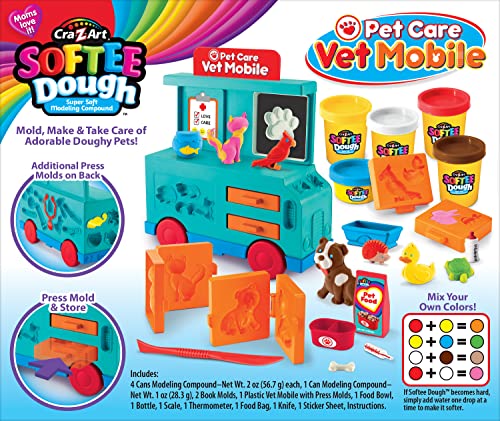 Cra-Z-Art Softee Dough Pet Care Vet Mobile Playset, Modeling Dough Play Toy for Kids Ages 3 Years and Up Cra-Z-Art