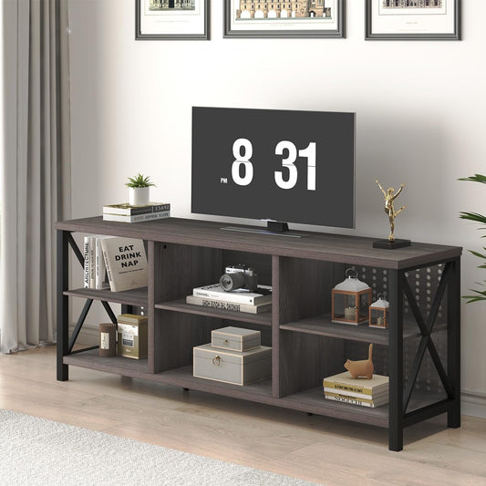 LVB TV Stand for 70 Inch TV, Rustic Industrial Entertainment Center, Large Television Stands for Living Bedroom, Long Wood Metal TV Table Stand with - WoodArtSupply