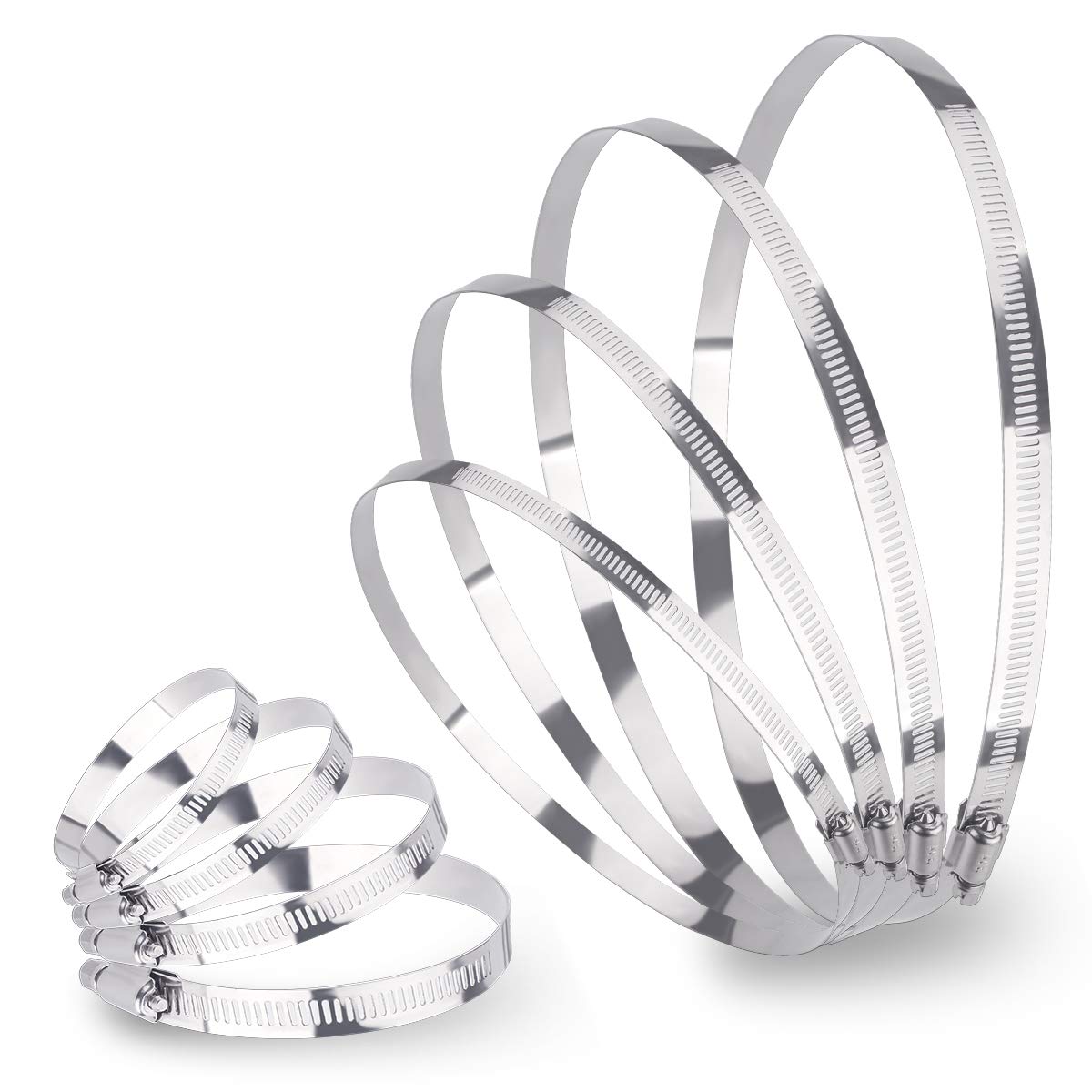 LOKMAN 8 Inch Stainless Steel Duct Clamp Worm Gear Adjustable 195-215mm Hose Clamp, Pack of 5 (8 Inch) LOKMAN