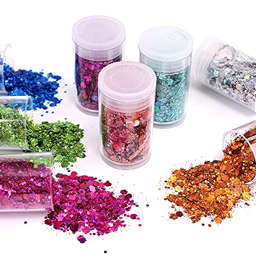 Chunky and Fine Glitter Mix, Estanoite 36 Colors Chunky Sequins & Fine Glitter Powder Mix, Iridescent Glitter Flakes, Cosmetic Makeup Glitter for Estanoite