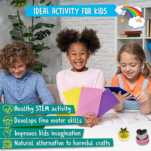 Beeswax Candle Making Kit for Kids - 100% Pure Bees Wax (16 Multicolor Sheets) DIY Candle Rolling Supplies for DIY Art Craft and STEM Projects for Candleology