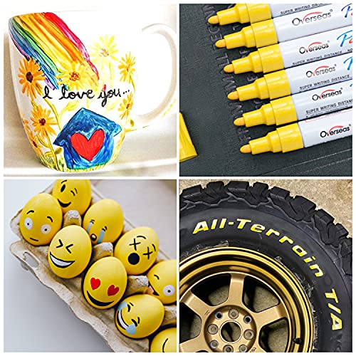 Lesun Yellow Paint Pens Paint Markers, 12 Pack Waterproof Oil-Based Paint Pen Set Quick Dry and Permanent, Markers for Rock Painting, Stone, Ceramic, Lesun