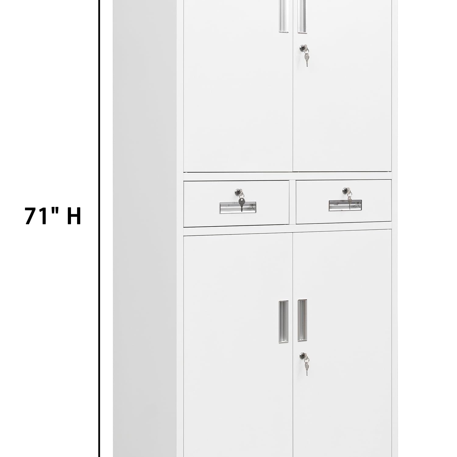 CMY Metal Storage Cabinet, 71" H x 32" W x 16" D Locking Storage Cabinet with Adjustable Shelves and 2 Drawers, Steel Storage Cabinet for Office, CMY