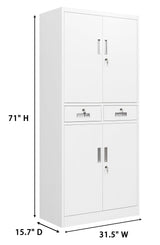 CMY Metal Storage Cabinet, 71" H x 32" W x 16" D Locking Storage Cabinet with Adjustable Shelves and 2 Drawers, Steel Storage Cabinet for Office, CMY