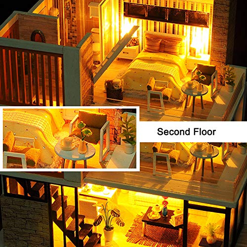 Spilay Dollhouse Miniature with Furniture,DIY Kit Mini Modern Villa Model with Music Box,1:24 Scale Creative Doll House Best Christmas Birthday Gift