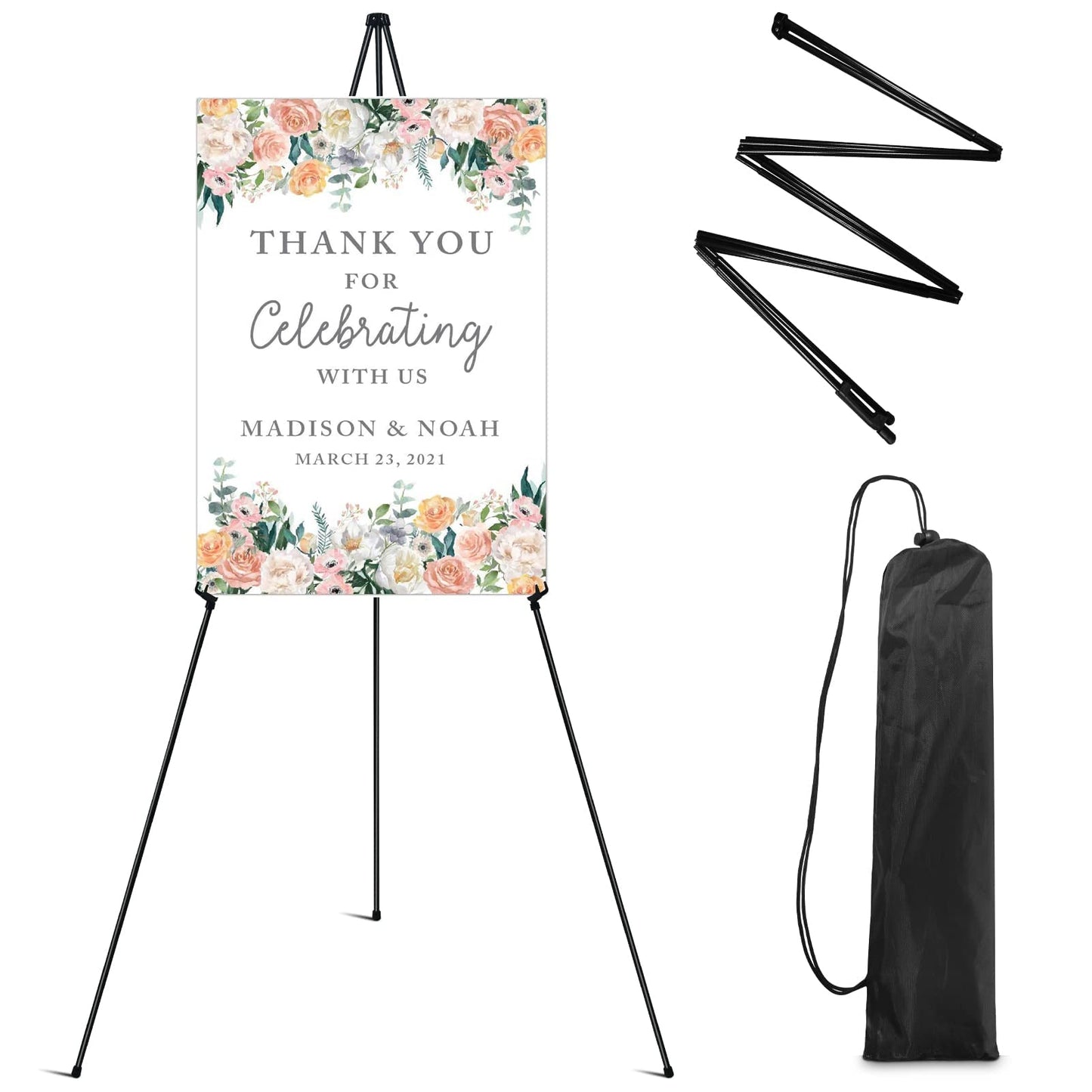 Ground Easel Stand for Display,RRFTOK 63' Instant Foldable Portable for Wedding Banner and Poster, Tabletop Display Metal Tripod with Portable Bag. - WoodArtSupply