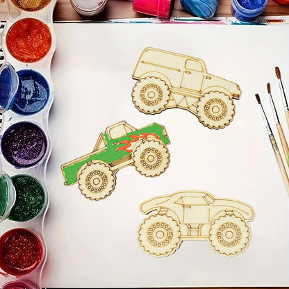 30 Pack Unfinished Wood Monster Truck Cutouts Crafts Truck Party Game Favors Vehicles to Paint Wooden Truck Hanging Ornaments DIY Gift Tags for Home