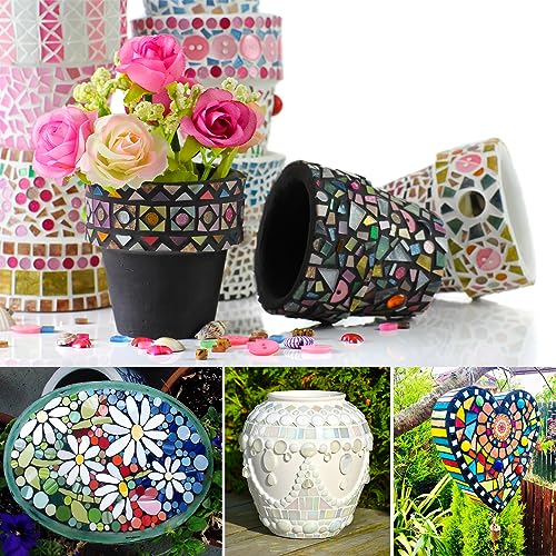 ILLUCKAI 3/4" Iridescent Fanshape Glass Mosaic Tiles for Crafts, 170 Pieces Mosaic Glass Pieces for Home Decor, Stained Glass Supplies Mosaic Kit for ILLUCKAI