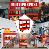 Torin Heavy Duty Utility Cart with 3 Shelf Tiers, Rolling Tool Cart on Wheels, 400lbs Load Capacity, for Garage Warehouse Workshop, APTC302B, Red Torin