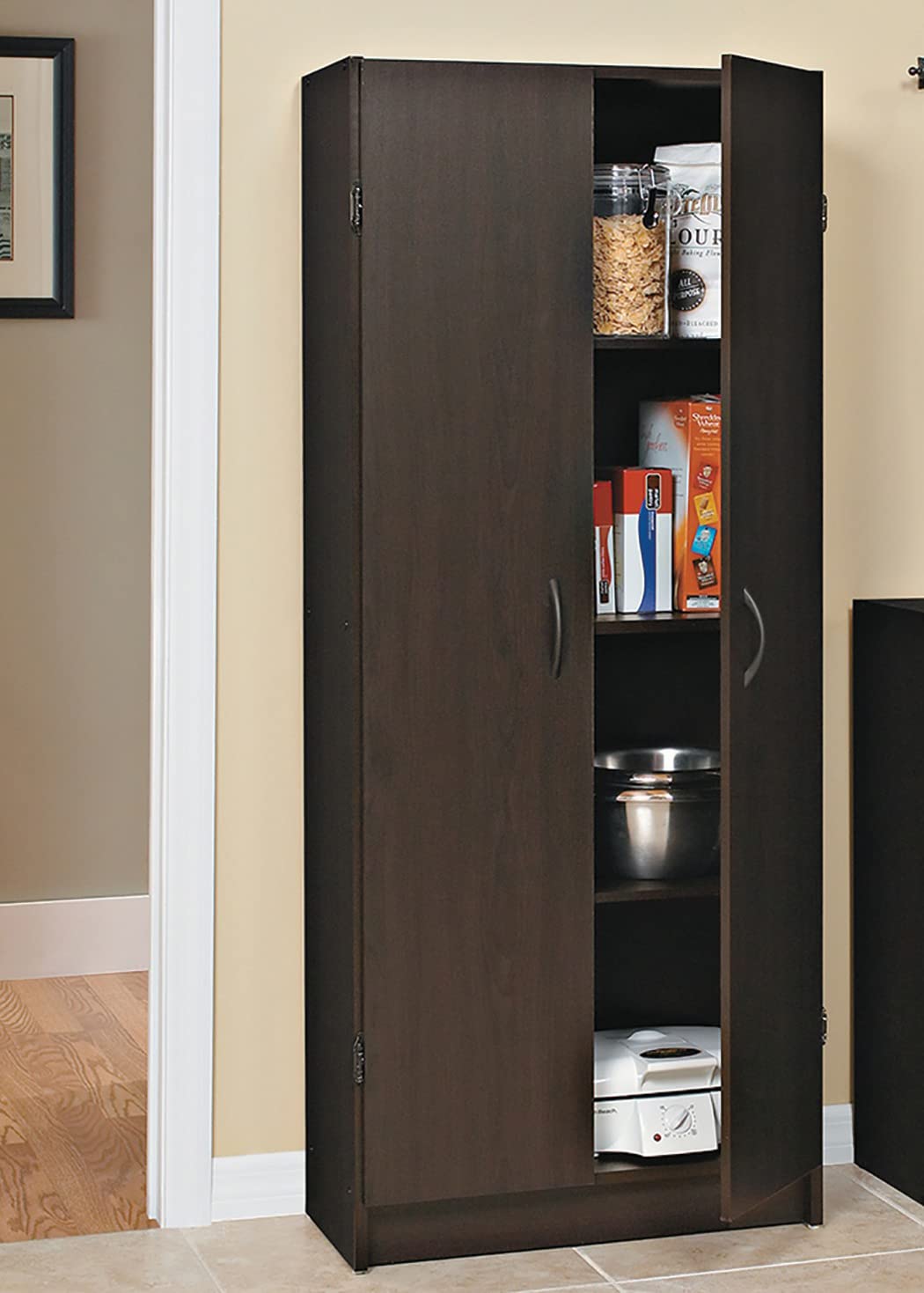 ClosetMaid Pantry Cabinet Cupboard with 2 Doors, Adjustable Shelves Standing, Storage for Kitchen, Laundry, or Utility Room, Espresso ClosetMaid
