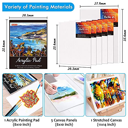 Shuttle Art Acrylic Painting Set, 59 Pack Professional Painting Supplies with Wood Tabletop Easel, 30 Colors Acrylic Paint, Canvas, Brushes, Palette, Shuttle Art