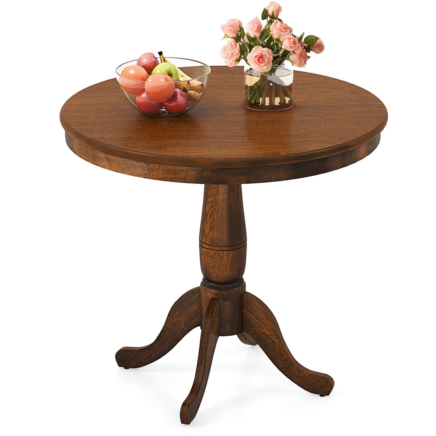 Giantex Table 32" D X 30" H Wooden Round Pub Pedestal Side Table, Adjustable Foot Pads, Spacious Table Top, Multi-Purpose End Table for Bar, Kitchen, Giantex