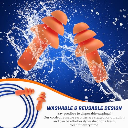 Quality Reusable Earplugs 100 Pair - 25dB Corded Silicone Ear Plugs for Shooting Noise Reduction Construction Work - Motorcycle Ear Plugs with String Quality Plugs by Rips
