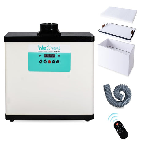 WECREAT Solder Fume Extractor-Powerful 200W Suction Smoke Purifier,Low-Noise,99.97% Purification Rate with 3 Stage Filter System for Laser Engravers WECREAT