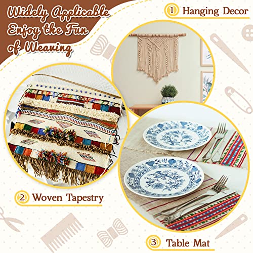 Juexica 7 Pcs Weaving Loom Kit Small Weaving Loom Weaving Loom for Kids Beginners Wooden DIY Weaving Loom with Wooden Weaving Stick Weaving Comb and Juexica