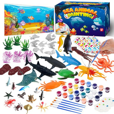 FUNZBO Kids Painting Set - Christmas Gifts for Kids, Arts and Crafts, Art Set with Art Supplies, Painting Tools, and Animal Toys, Toys for Girls,