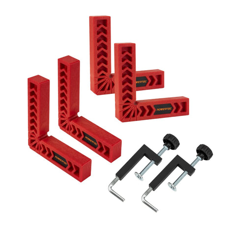 POWERTEC 6-PC Set, Universal Fence Clamps with 6" Positioning Squares, For Table Saws, Router Tables, Clamping Squares, Drill press tables, Mitre POWERTEC