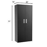 Metal Storage Cabinets Locker for Home Office, 71" Garage Storage Cabinet with Lockable Door,Adjustable Shelves and Hanging Rod, Steel Wardrobe kingwolfox