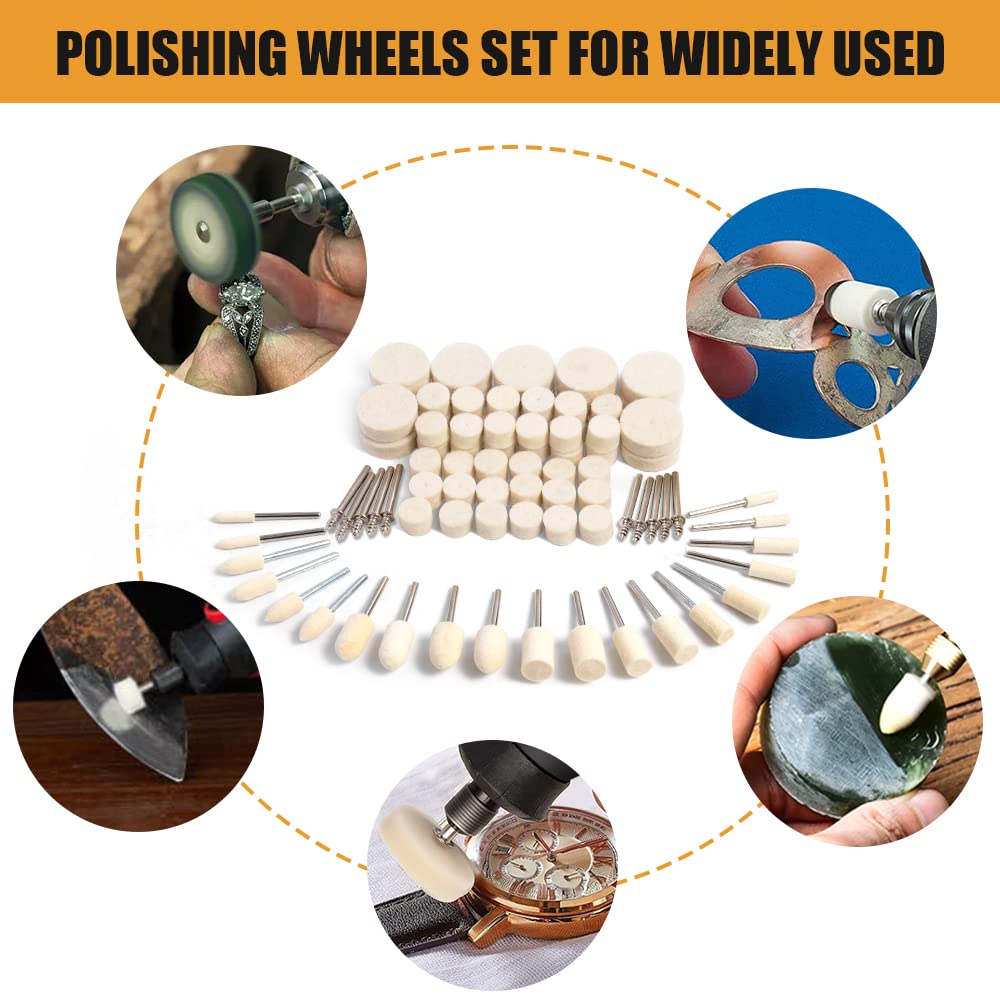 FOTYBEI 80PCS Polishing Buffing Wheel for Dremel Polishing Kit, Wool Felt Polishing Wheel for Dremel Rotary Tool Accessories, with 1/8" Shank for FOTYBEI