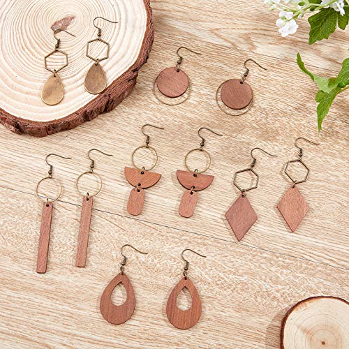 SUNNYCLUE 1 Box DIY 8 Pairs Wooden Dangle Earrings Geometric Wood Earrings Making Starter Kit with 16Pcs Earring Hooks 30Pcs Jump Rings for Women