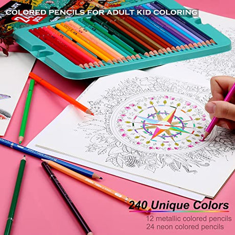 KALOUR Professional Colored Pencils,Set of 240 Colors,Artists Soft Core with Vibrant Color,Ideal for Drawing Sketching Shading,Coloring Pencils for KALOUR