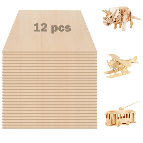 12 Pack Basswood Sheets, 12 x 12 x 1/8 inch Plywood, 3 mm Thin Unfinished Wood Board for Crafts, Laser Cutting & Engraving, Wood Burning, CNC YSangift