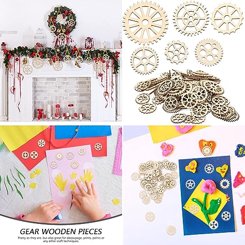 AKOAK 50 Pcs Wooden Gear, Blank Wooden DIY Craft Pieces, Wood Chip Paper-Cut Gift Labels, Unfinished Gear Decoration Cards DIY Craft Jewelry Making AKOAK