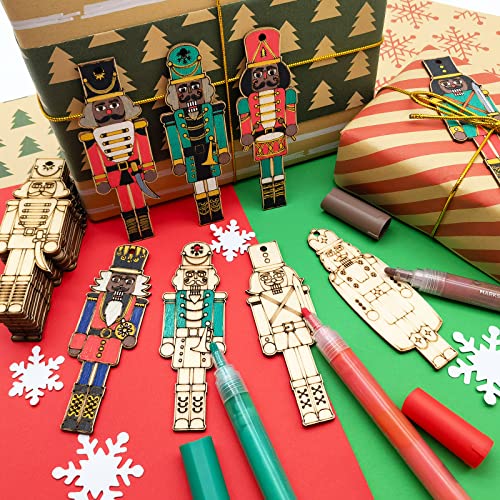 24 Pieces DIY Christmas Nutcracker Ornaments Unfinished Wooden Hanging Walnut Soldier Decoration Blank Xmas Crafts for Christmas Tree Holiday Party - WoodArtSupply