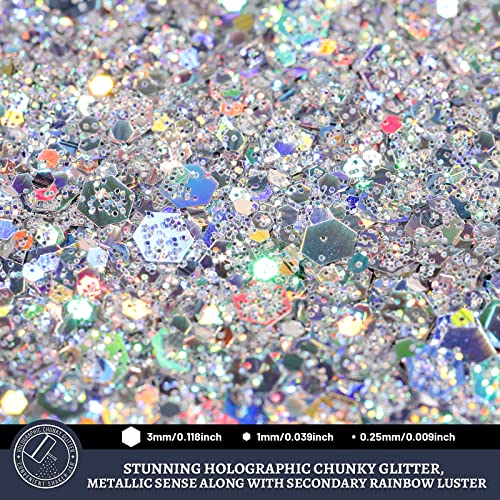 LEOBRO Glitter, Holographic Chunky Glitter, 160G/5.64OZ Silver Glitter, Craft Glitter for Resin, Metallic Iridescent Silver Chunky Glitter Sequins - WoodArtSupply